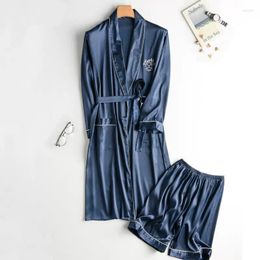 Men's Sleepwear Spring Autumn Men Robe Sets Satin Kimono Gown Male Bathrobe 2PCS Nightwea Lounge Wear Home Clothes