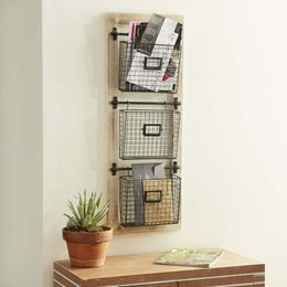 Storage Holders Racks 36" Black Metal 3 Slot Wire Magazine Rack Holder with Suspended Baskets and Label Slots 230728