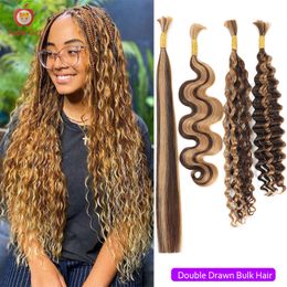 Hair Bulks Double Drawn Straight Human Box Braiding Highlight Water Wave Bulk Bundles No Weft Extensions For Crochet Braids 230728