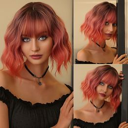 Cosplay s Short Wave Bob Cut Synthetic with Bangs Lolita Black Red Orange Ombre for Women Hallowenn Heat Resistant Hair 230728