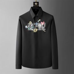 2023 Luxury Rhinestone Letter Printed Shirts Men Long Sleeved Casual Business Dress Shirts Streetwear Social Party Tuxedo Blouse
