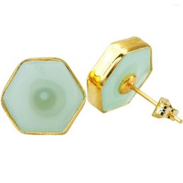 Stud Earrings Simple Design Hexagon Green Glass Howlite Turquoise For Women Jewelry Fashion Gift