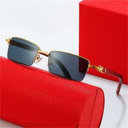 50% OFF Sunglasses 2023 new Metal with wood leg box Fashion personality flat mirror Couple sunglassesKajia New