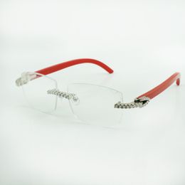 New moissanite diamond wooden glasses 3524015 male and female with red wood legs and clear lenses size: 57-18-140mm