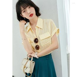 Women's Blouses 2023 Summer Korea Fashion Simple Temperament Thin Elegant All-match Women Stripe Short Sleeve Shirt Top Z284