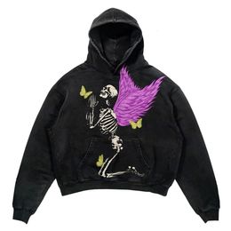 Womens Hoodies Sweatshirts Y2K European and American premiere high street skull print black hoodie mens and womens pullover hooded long sleeved top 230729