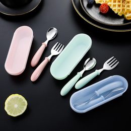 Dinnerware Sets 304 Stainless Steel Children Cutlery Set Fork Spoon With Box Students Tableware Travel Portable Kitchen Accessories