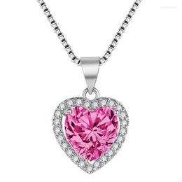 Pendant Necklaces Heart Shaped Colored Gems Pink Dark Blue Ocean Emerald Amethyst Zircon Heart-Shaped