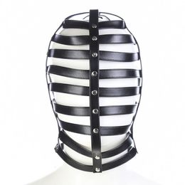 Adult Toys BDSM PU Leather Horizontal Bar Binding Full Headgear Mask Adult Products Sex Toy 230728