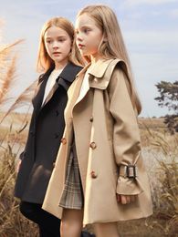 Tench Coats 3 14 years Spring Autumn Girls Girls Thindbreaker Trench Coat Coat Windproof Children's Kid Mid Middle Jacket Baby Teenagers Overcoat 230728
