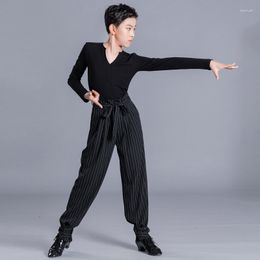 Stage Wear Boys' Latin Dance Training Clothes Top Performance Autumn And Winter Long Short Sleeved Body