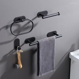 Bath Accessory Set Stainless Steel Self-Adhesive Towel Hook Toilet Paper Holder Robe Clothes Hanger Rack Without Drilling