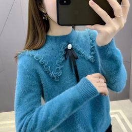 Women's Sweaters Women Mink Sweater 2023 Autumn Winter Pullover Female Half High Collar Loose Knit Tops Ladies Warm Knitted Cashmere Q592