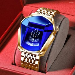 Wristwatches Fashionable Golden Steel Strap Men's Quartz Watch Waterproof Mirror Shine Wristwatch For Dress Birthday Gift