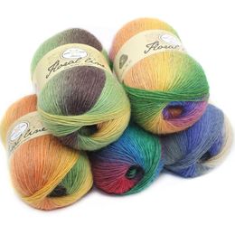 5pcsX100g 100% Cashmere Yarn crochet yarn for knitting Rainbow Line Fancy Melange Combed Sewing High Quality T200601259U