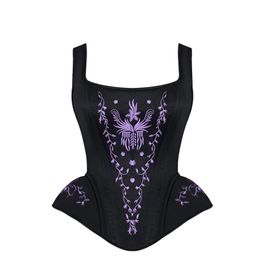 Women Halter neck Waist bustier corset tops Training Bustier Steel Boned Steampunk Brocade Embroidery Overbust Padded Corset With 311G