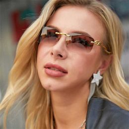 50% OFF Wholesale of Sunglasses women new online celebrity leopard head mirror leg frameless sunglasses for men