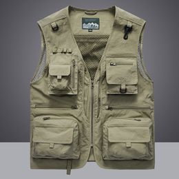 Men's Vests Summer Men Unloading Tactical Vest Coat Casual Men's Pographer Waistcoat Mesh Work Sleeveless Jacket Tools Pocket Vest 5XL 230729
