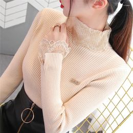 Women's Sweaters 2023 Slim Spring Autumn Knit Sweater Women Pullovers Lace Elegant Knitted Bottoming Shirt Thick Warm Female Solid Tops