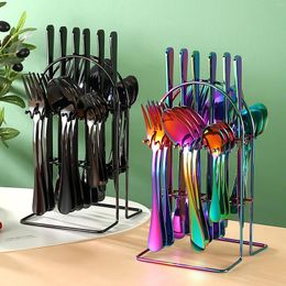 Dinnerware Sets Stainless Steel Tableware 24 Piece Knife Fork Spoon Set Rack Gold Cutlery And