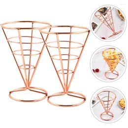 Flatware Sets 2 Pcs Frying Basket Cone Snack Holder Stands Display Vegetable Rack 14.5x10.5CM Rose Gold Stainless Steel