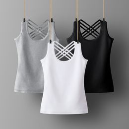 Women's Tanks Camis Cotton Lady Slim Sleeveless Casual Vest Solid Colour Crop Lower Cut Top For Ladies Fitness Clothing 230728