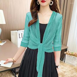 Scarves WTEMPO Women's Summer Thin Lace Shawls Solid Half Sleeve Sun Protection Clothing Casual Loose Bright Silk Breathable Cardigans
