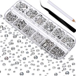 Nail Art Decorations 2000pcs Flat AB Crystal Rhinestones Gems Nail Art Decorations with Tweezer and dotting pens Manicure Nail Tools For Crafts Face 230729