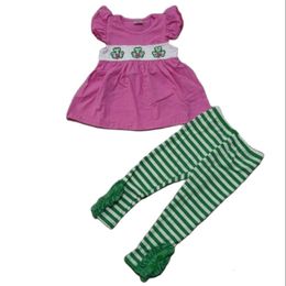 Girl's Dresses Girlymax Day Sibling Stripe Clover Baby Girls Dress Boys Pants Set Ruffles Romper Smocked Kids Clothing 230728