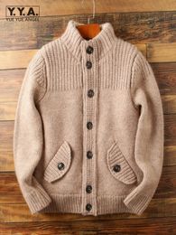 Men's Sweaters Autumn Winter Stand Collar Wool Knit Cardigan Jacket Men Vintage Thicken Solid Colour Single Breasted Mens Casual Sweater Coat 230728