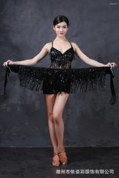 Stage Wear Belly Dance Tassels Waist Chain Sequined Tassel Arm Towel Performance Sequin Dress Bohemian Scarf