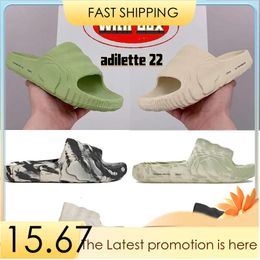 with Box Adilette 22 Slide Beach Designer Sandals Mens Slippers Magic Lime St Desert Sand Black Grey Bone White Shoes Flip Flops