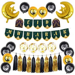 Banner Flags Eid Mubarak Pull Flag Aluminium Film Balloon Set Party Layout Banner Hanging Decoration Islam Muslim Ramadan Pull Flowers 230729