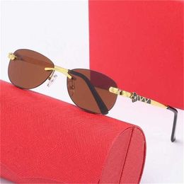 50% OFF Sunglasses 2023 New style rimless Women's trend inlaid leg Purple Gold personalized versatile SunglassesKajia New