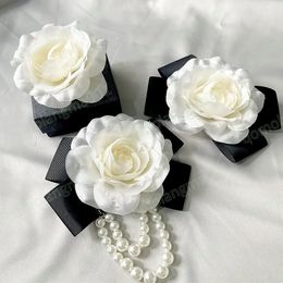 Korean Fabric Flower Brooch Pin Ribbon Bow Pearl Corsage Lapel Pins Cardigan Suit Brooches for Women Jewelry
