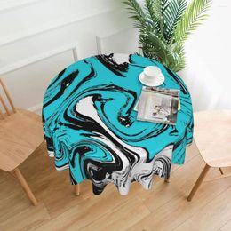 Table Cloth Round Tablecloth Watercolour Marble Blue Teal Cover Washable For Tea