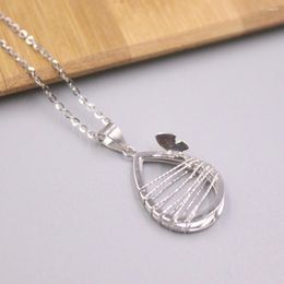 Chains Real 18K White Gold Lucky Butterfly Drop Pendant With Rolo Chain Necklace Woman Gift