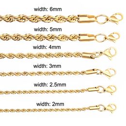 Collana in acciaio in acciaio inossidabile a catena a corda oro di alta qualità per uomini uomini con piega con filo di corda contorta in modo dorato 2 3 4 5 6 6 mm