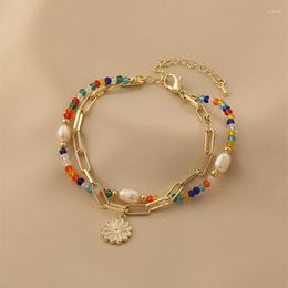 Strand Colourful Beaded Bracelet Women's Advanced Special Design Sense 2023 Fresh Daisy Flower Bracelets Jewellery Accessories