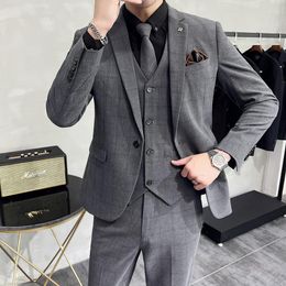 Men's Suits Autumn Handsome Trend Fashionable Comfortable Suit Slim Fit Leisure Business Large Size Three Pieces