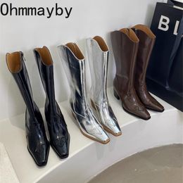 Boots Retro Woman Western Cowgirl Boot Fashion Pointed Toe Long Booties Autumn Winter High Quality Women's Shoes 230728