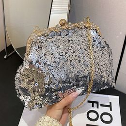 Evening Bags Fashion Women Sequin Clip Shell Chain Shoulder Kisslock Purses And Handbags Party Clutch Small Tote Messenger 230729