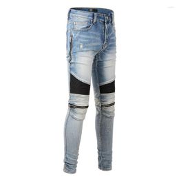 Men's Jeans Streetwear Classic Fashion Style Slim Fit Distressed Side Zippers Bikers Motorcycle Skinny Stretch Ribs Ripped For Men