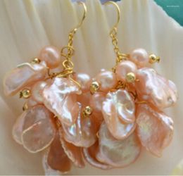 Dangle Earrings Pink Lamina Keshi Reborn Round Pearl Grape Earring