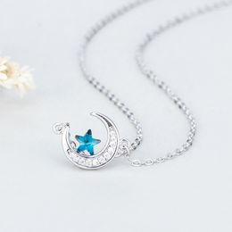 Chains FoYuan Silver Colour Necklace Female Pentagram Moon Korean Pendant Jewellery