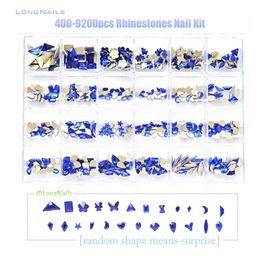 Nail Art Decorations 24/20/18grid Multi Nail Rhinestones Kit Flatback 240pcs Alloy Charms Neon Pink AB Blue Glass Jewellery Nail Art Crystal Box 230729