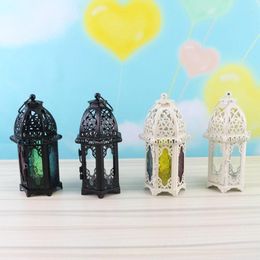 Candle Holders Decorative Lanterns Moroccan Retro Iron Glass Holder Hanging Tabletop Light Wedding Home Decor E7CB