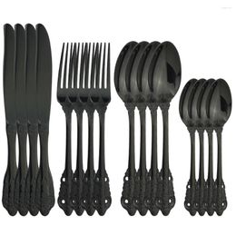 Dinnerware Sets Western Black Set Knife Fork Spoon Tableware 18/10 Stainless Steel Cutlery Home Kitchen Dinner Silverware
