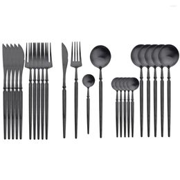 Dinnerware Sets 24Pcs Tableware Set Stainless Steel High Quality Knife Fork Tea Spoon Dinner Silverware Kitchen Cutlery Black