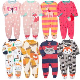 Rompers baby pyjamas dragkedja fleece född flickor romper varma vinter underkläder overaller pojkar kläder truck spädbarn kläder 230728